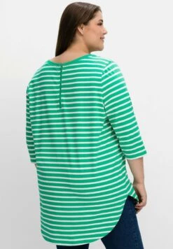 Sheego Maglietta A Manica LungaBlattgrün Weiß Donna T-shirt E Top SHI21D01H-M11 -Sheego Negozio 3e585b9a189847a7a99388f63e03ddab