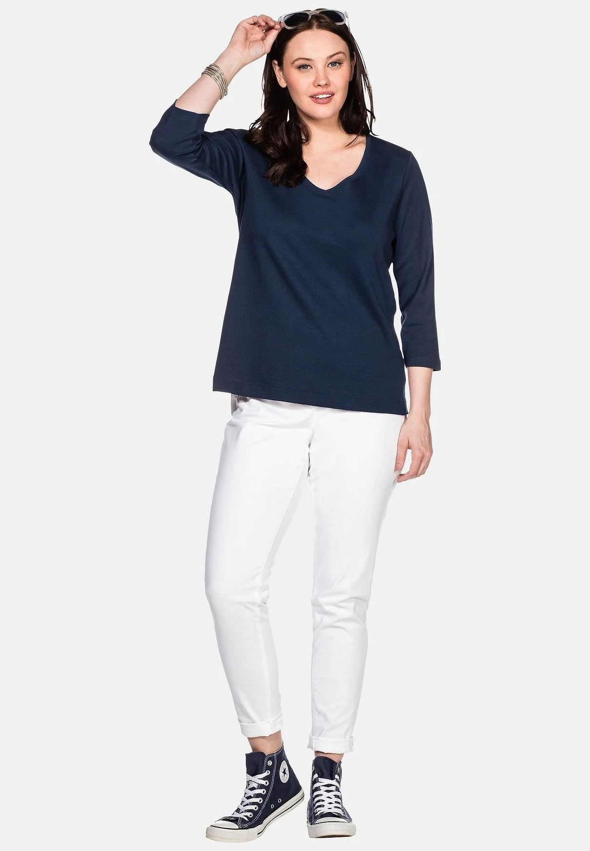 Sheego Maglietta A Manica LungaMarine Donna T-shirt E Top SHI21D069-K11 4 Sheego Maglietta A Manica LungaMarine Donna T-shirt E Top SHI21D069-K11 - immagine 2