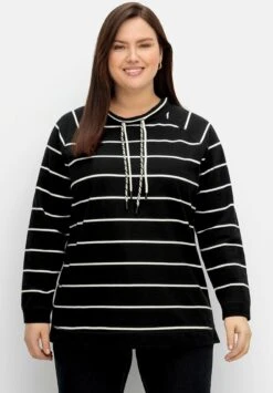 Sheego GestreiftesFelpaSchwarz Weiß Donna Felpe SHI21J078-Q11